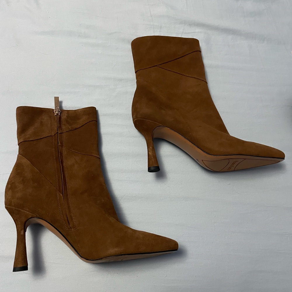 Franco Sarto Leather or Suede Heeled Boot - Milinda - Saddle (9m) a551769